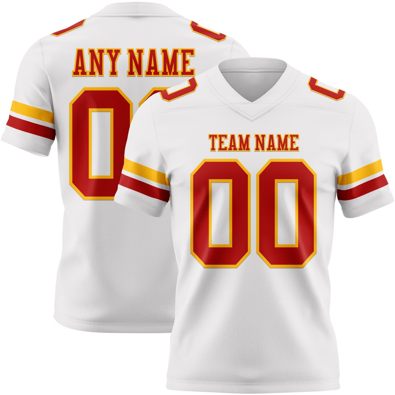 Custom White Red-Gold Authentic Football Jersey - Main View