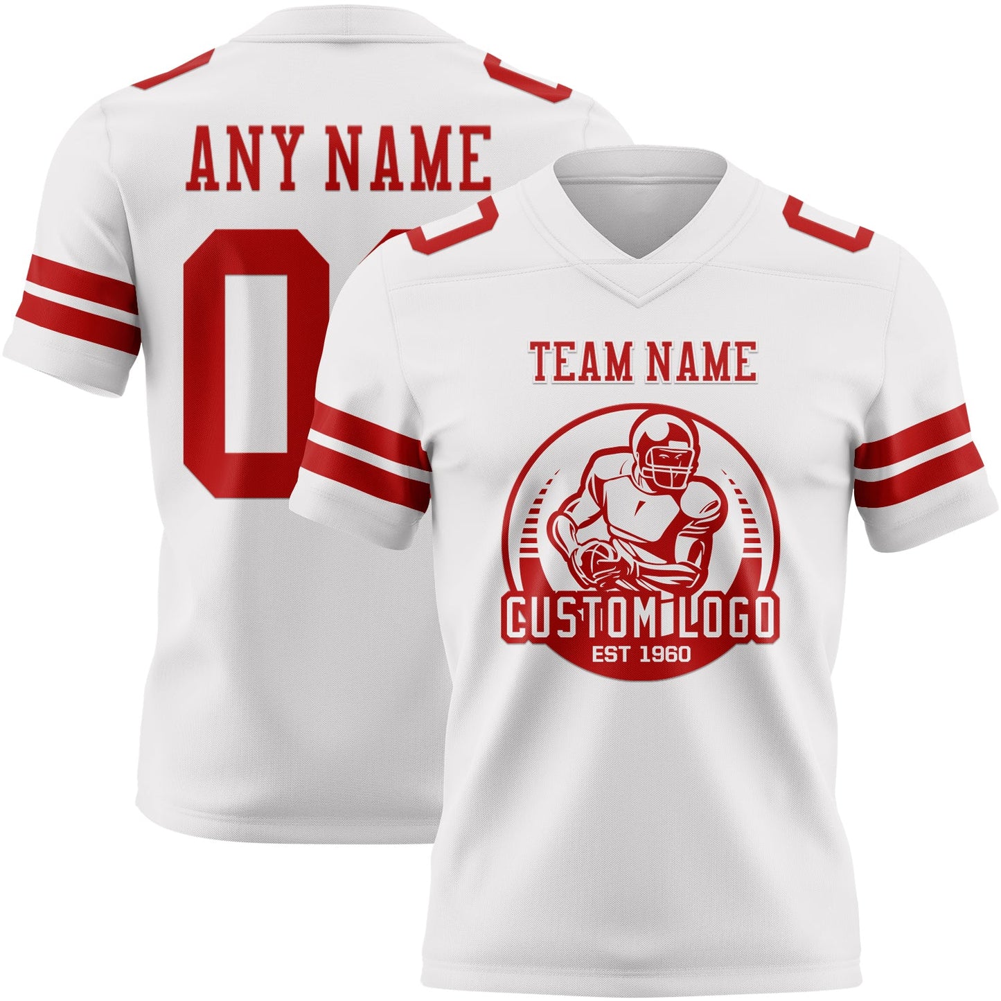 Custom White Red Authentic Football Jersey view 2