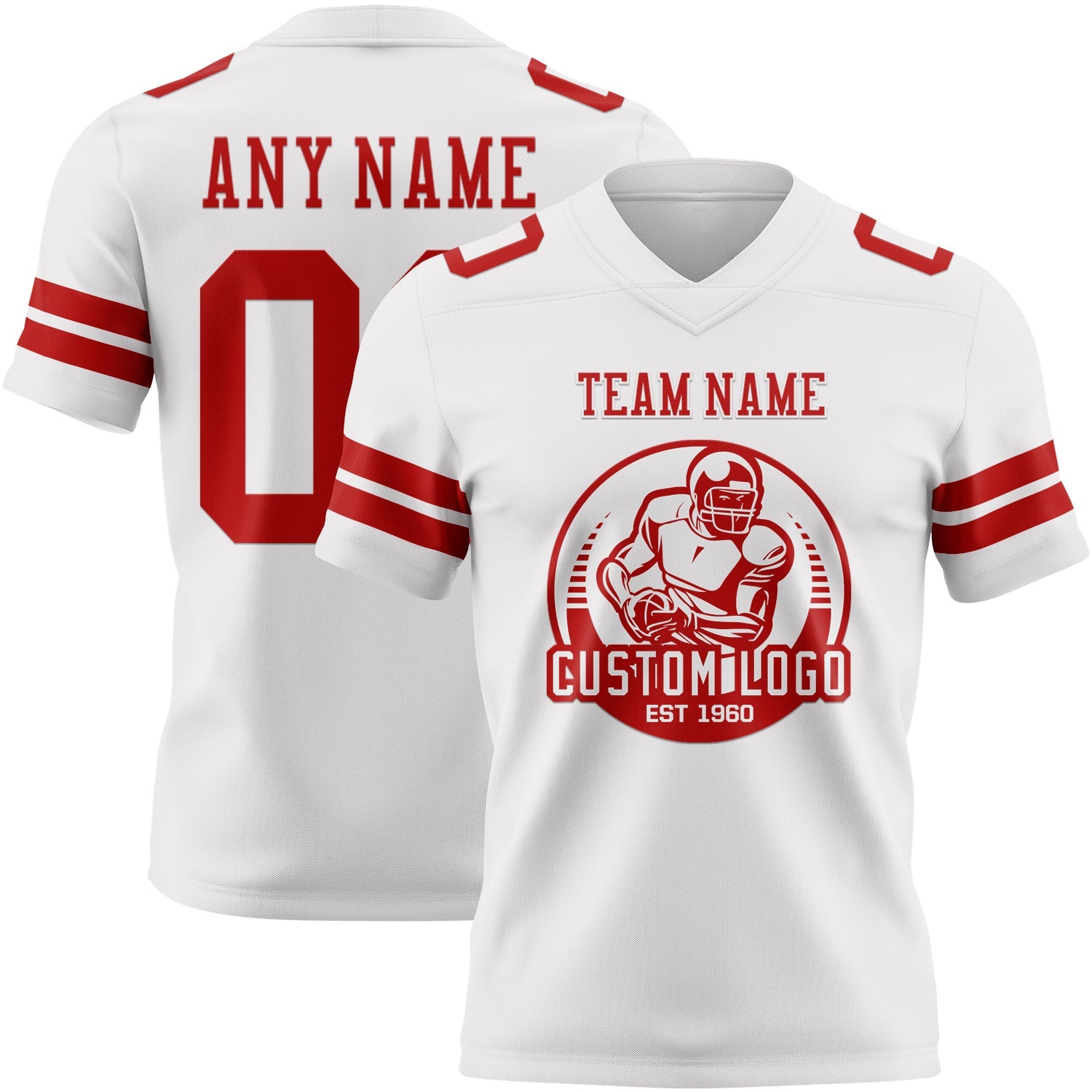 Custom White Red Authentic Football Jersey view 2