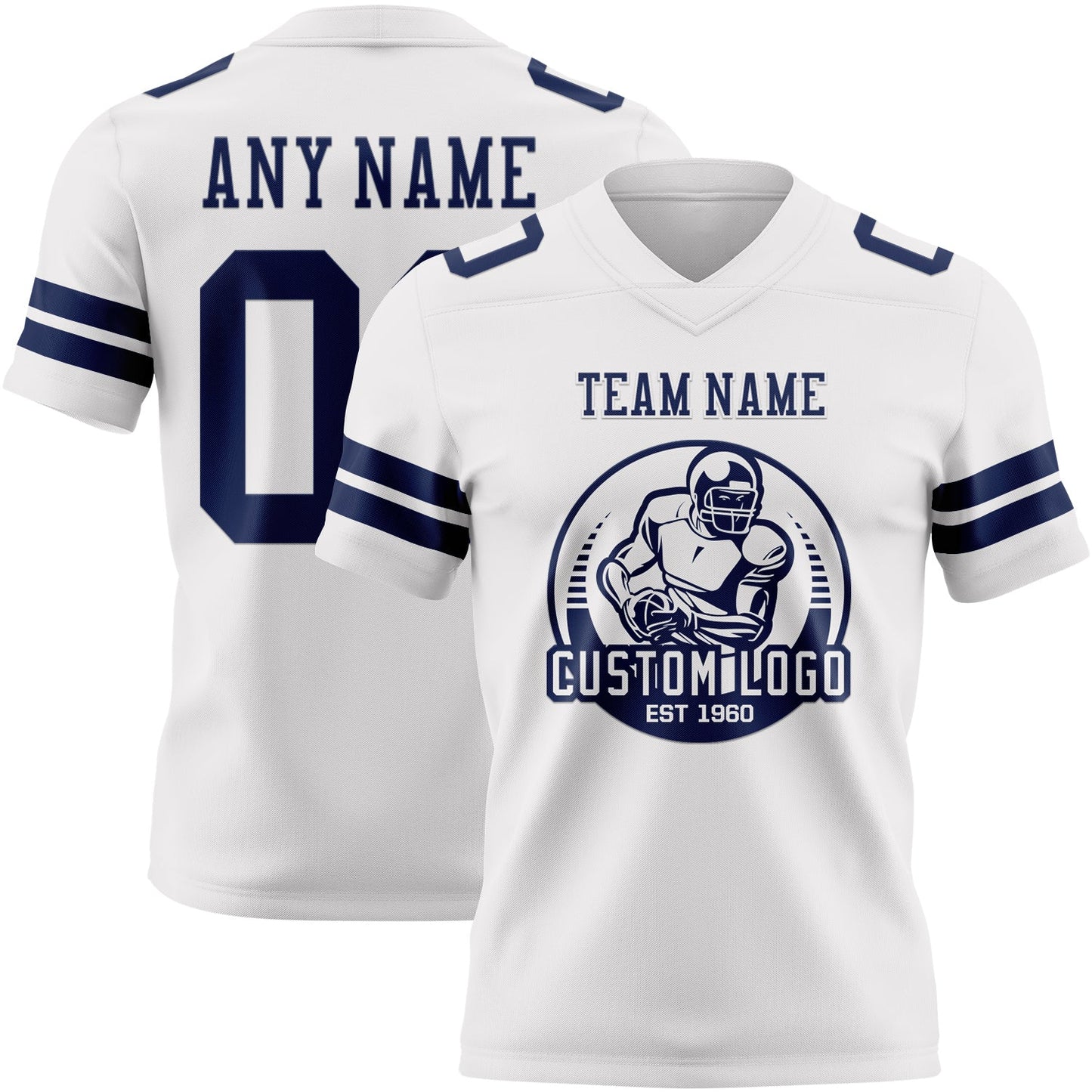 Custom White Navy Authentic Football Jersey view 2
