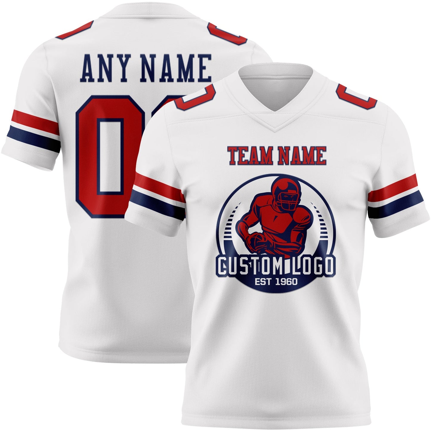 Custom White Red-Navy Authentic Football Jersey view 2