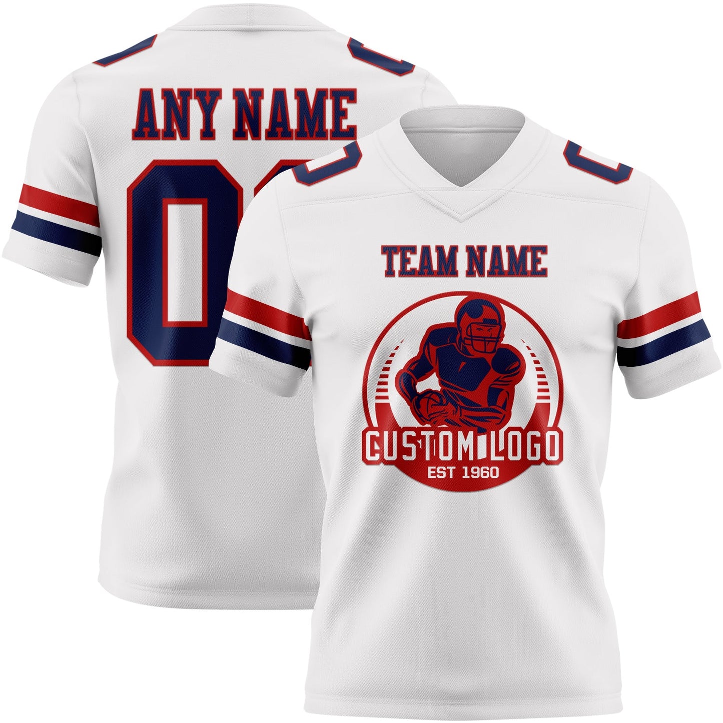 Custom White Navy-Red Authentic Football Jersey view 2