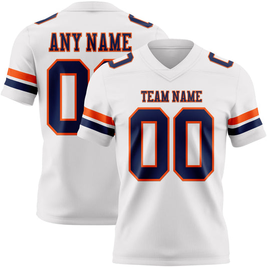 Custom White Navy-Orange Authentic Football Jersey - Main View
