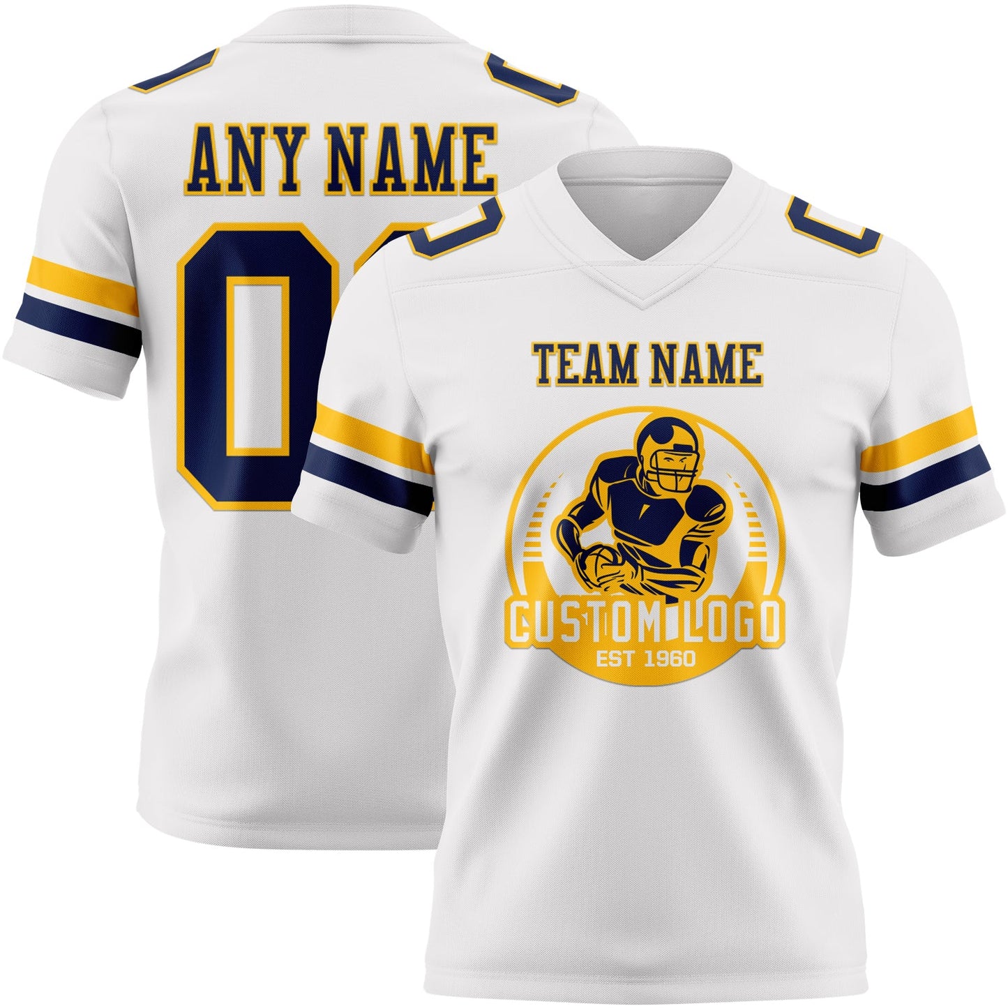 Custom White Navy-Gold Authentic Football Jersey view 2