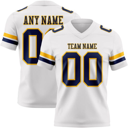 Custom White Navy-Gold Authentic Football Jersey - Main View
