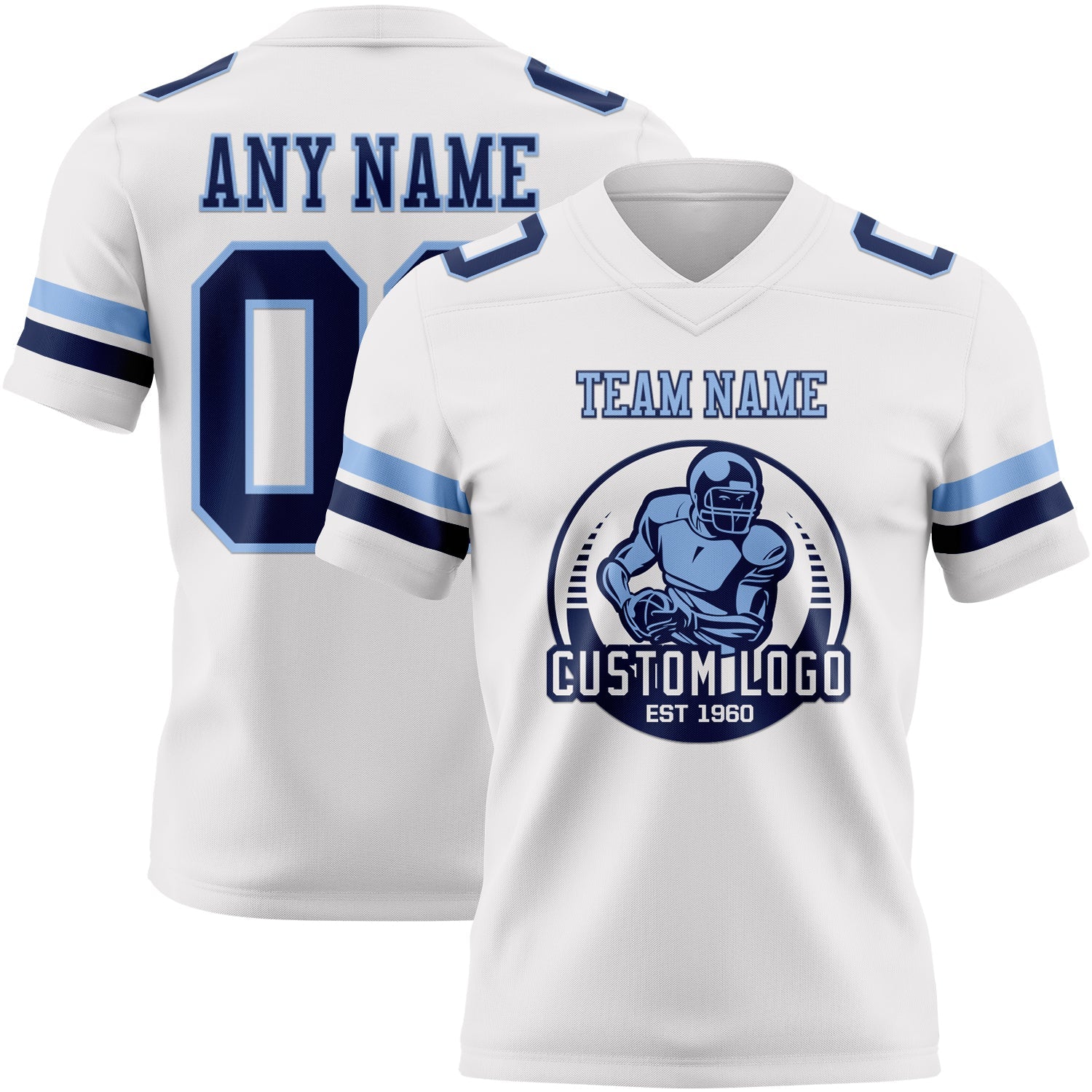 Custom White Navy-Light Blue Authentic Football Jersey view 2