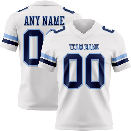 Custom White Navy-Light Blue Authentic Football Jersey - Main View