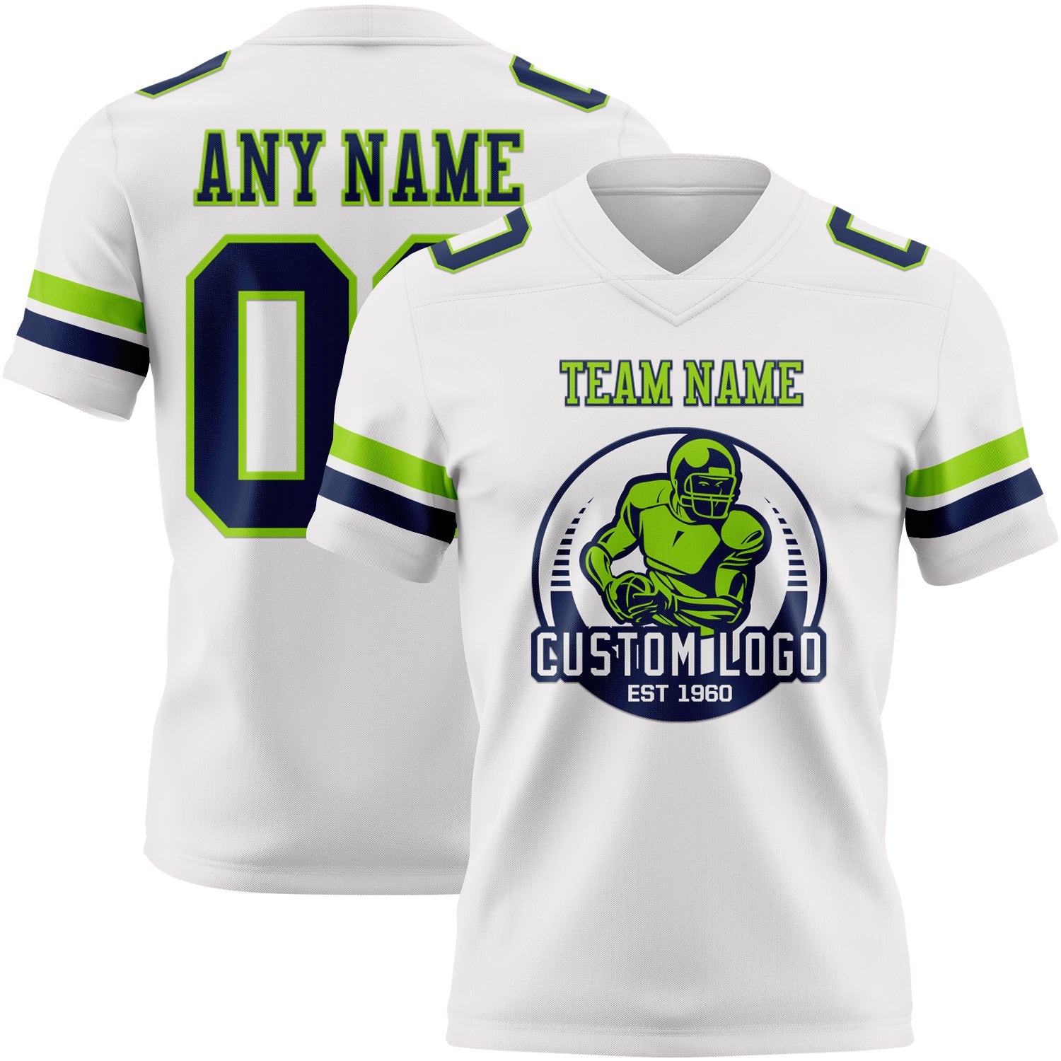 Custom White Navy-Neon Green Authentic Football Jersey view 2