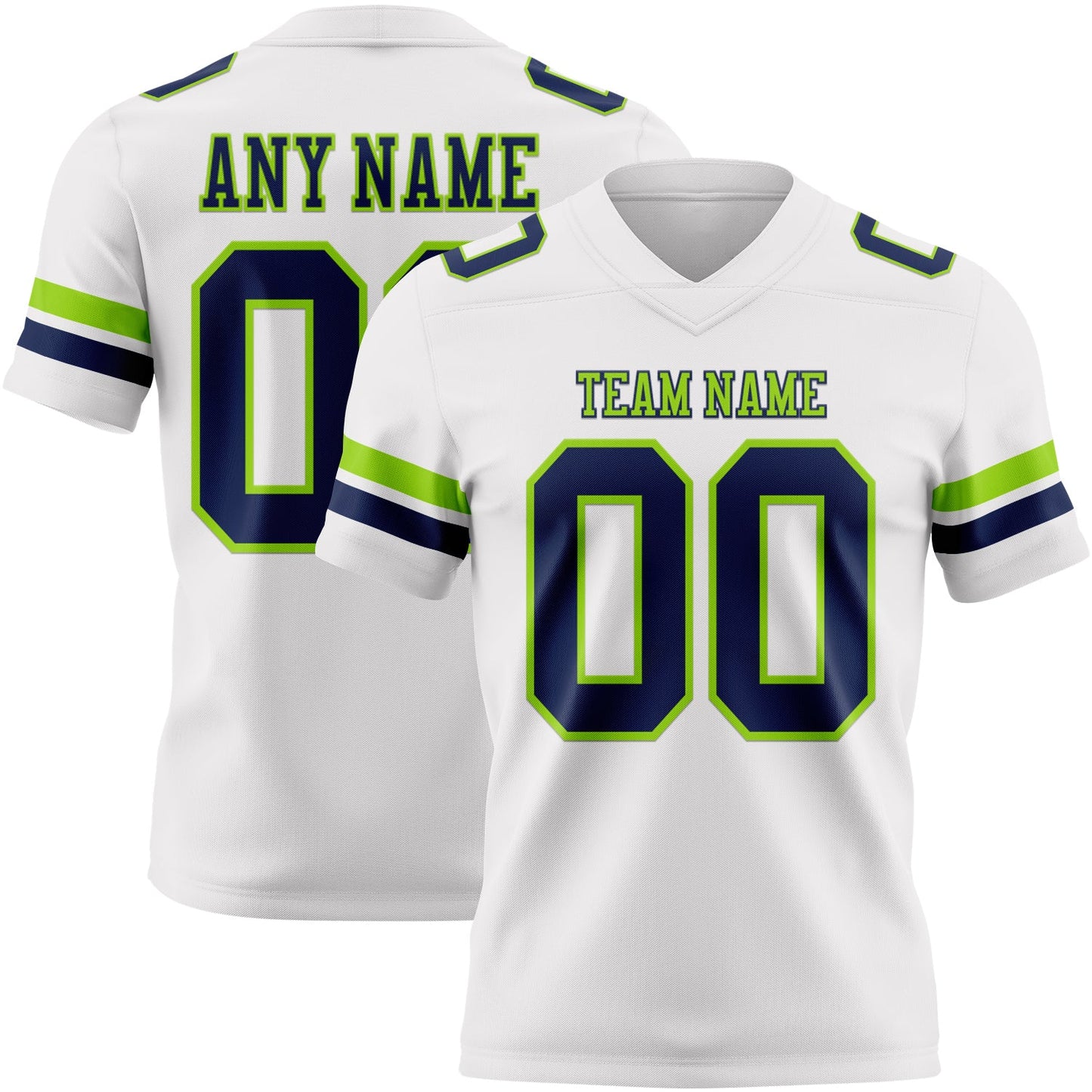 Custom White Navy-Neon Green Authentic Football Jersey - Main View