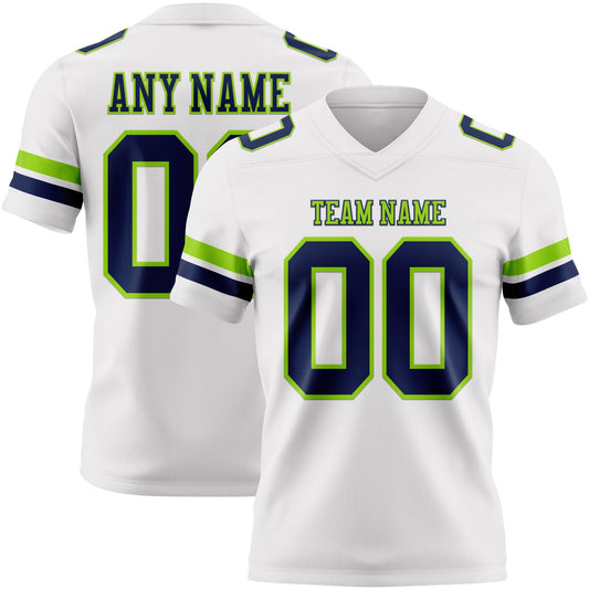 Custom White Navy-Neon Green Authentic Football Jersey - Main View