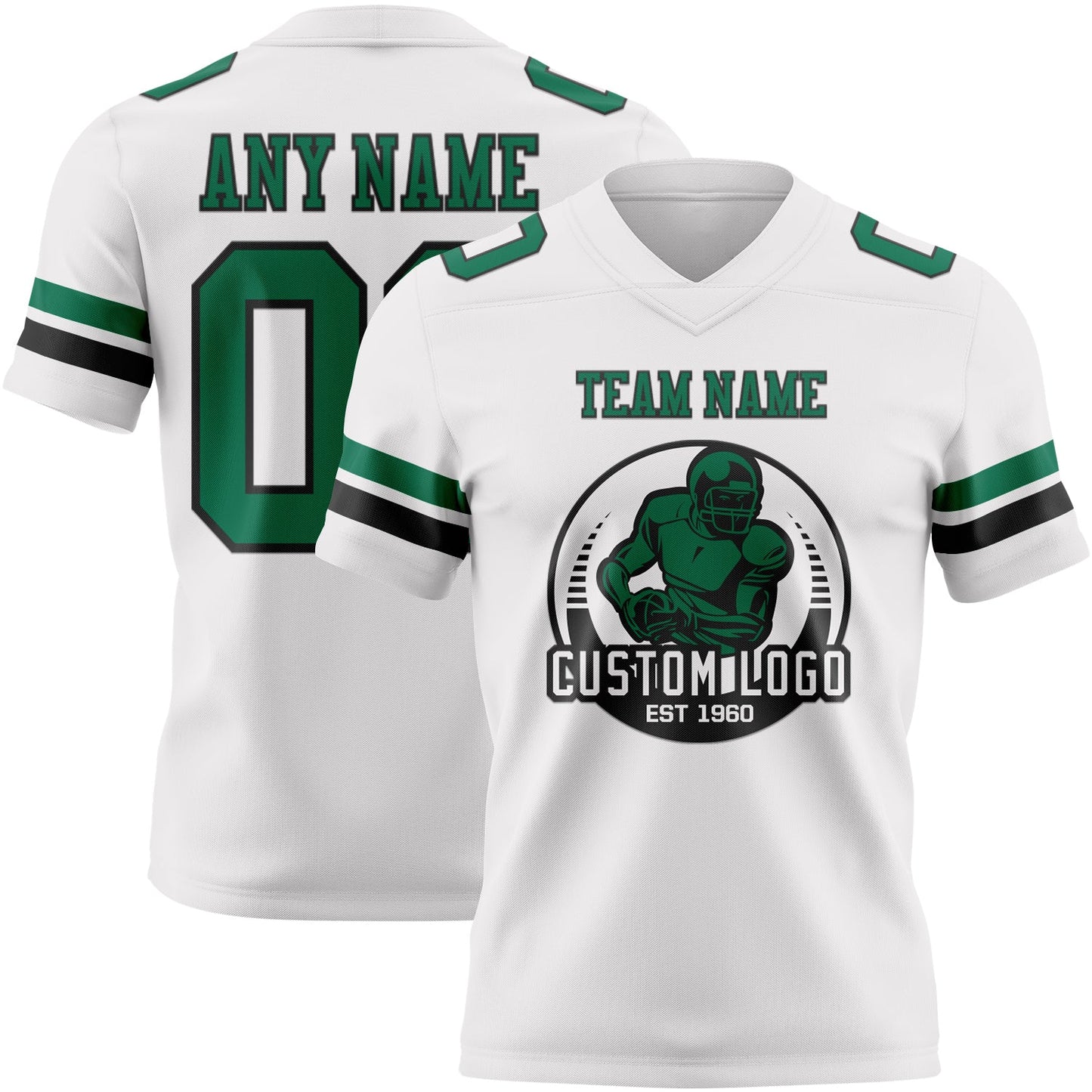 Custom White Kelly Green-Black Authentic Football Jersey view 2
