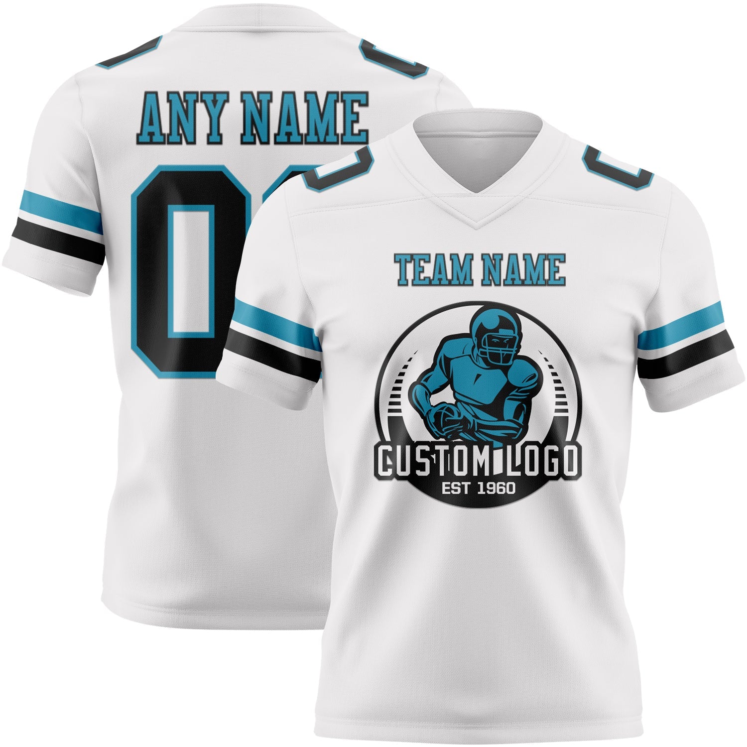 Custom White Black-Panther Blue Authentic Football Jersey view 2