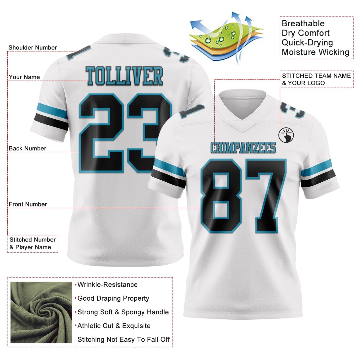 Custom White Black-Panther Blue Authentic Football Jersey view 3