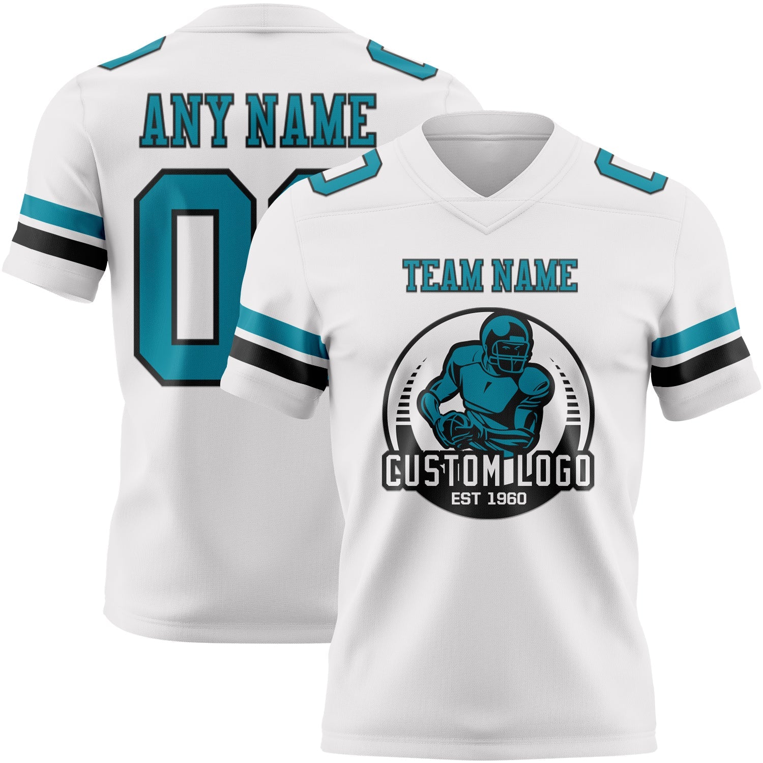 Custom White Teal-Black Authentic Football Jersey view 2