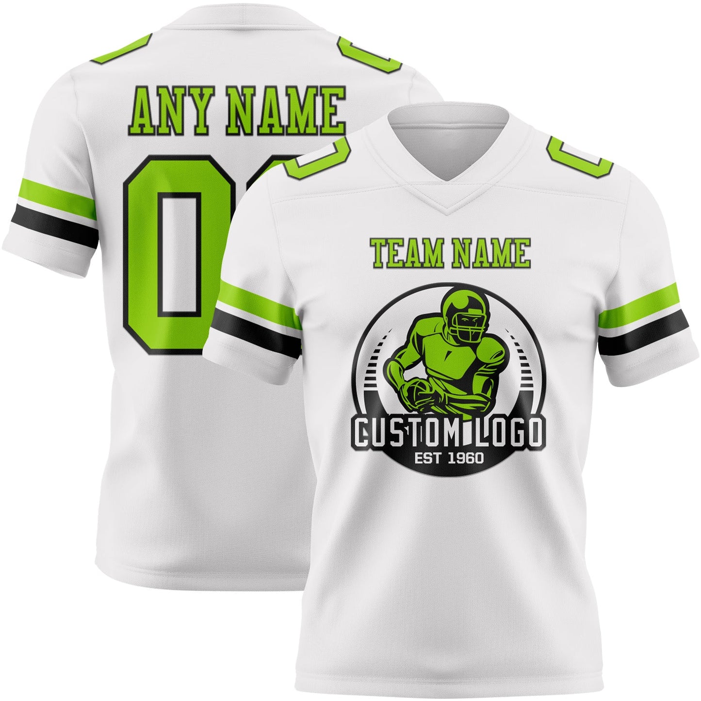 Custom White Neon Green-Black Authentic Football Jersey view 2
