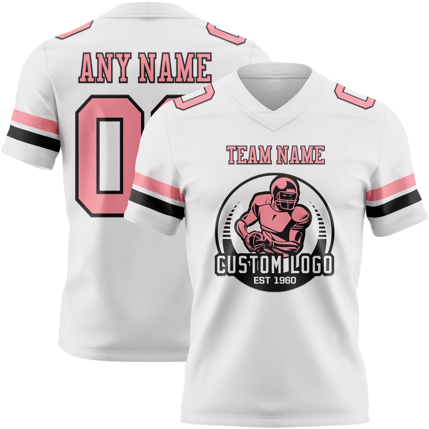 Custom White Medium Pink-Black Authentic Football Jersey view 2