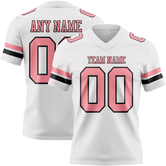 Custom White Medium Pink-Black Authentic Football Jersey - Main View