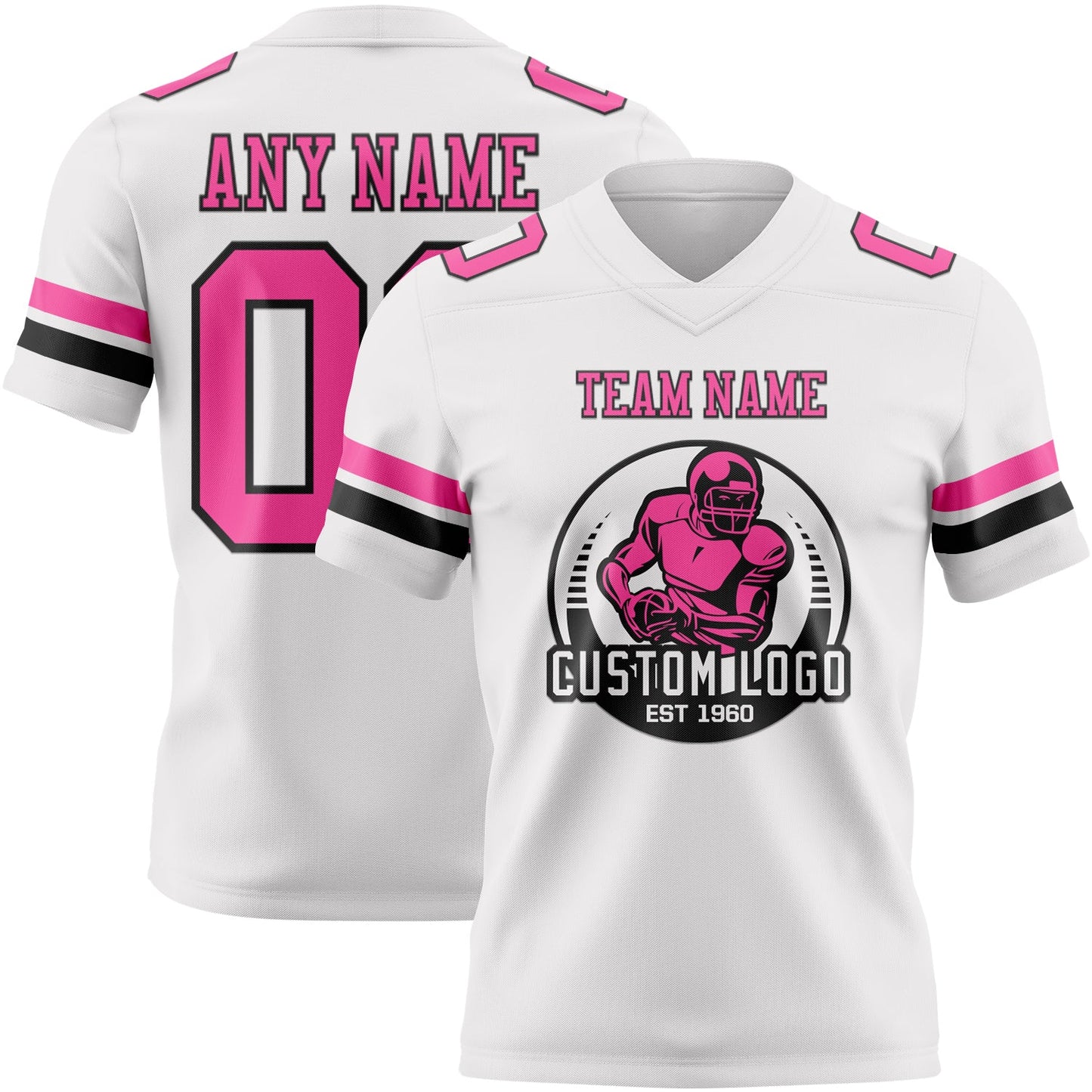 Custom White Pink-Black Authentic Football Jersey view 2