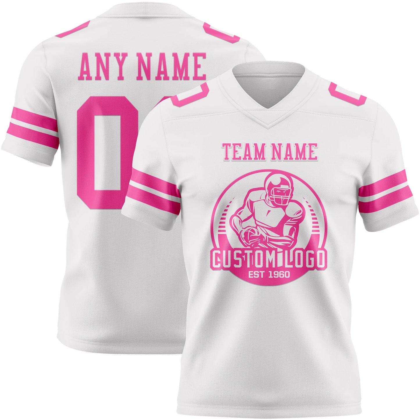 Custom White Pink Authentic Football Jersey view 2