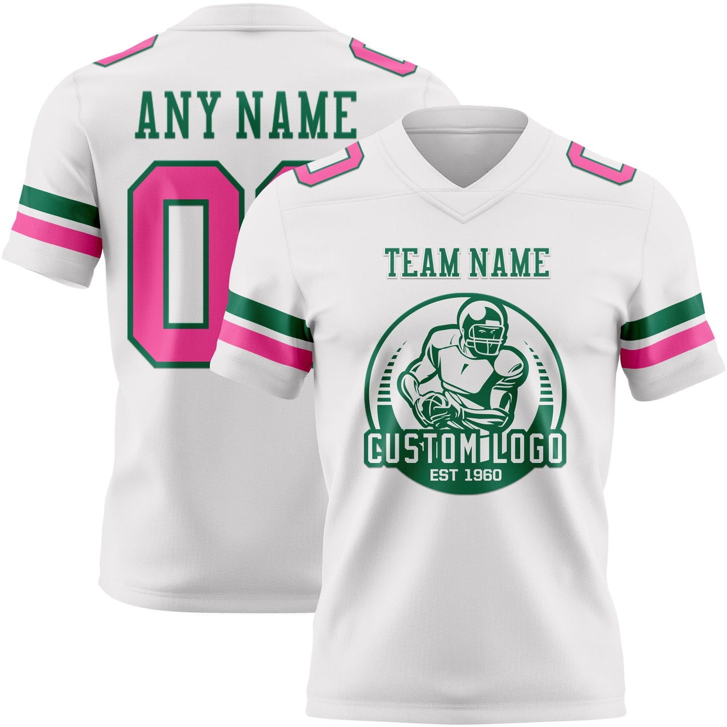 Custom White Pink-Kelly Green Authentic Football Jersey view 2