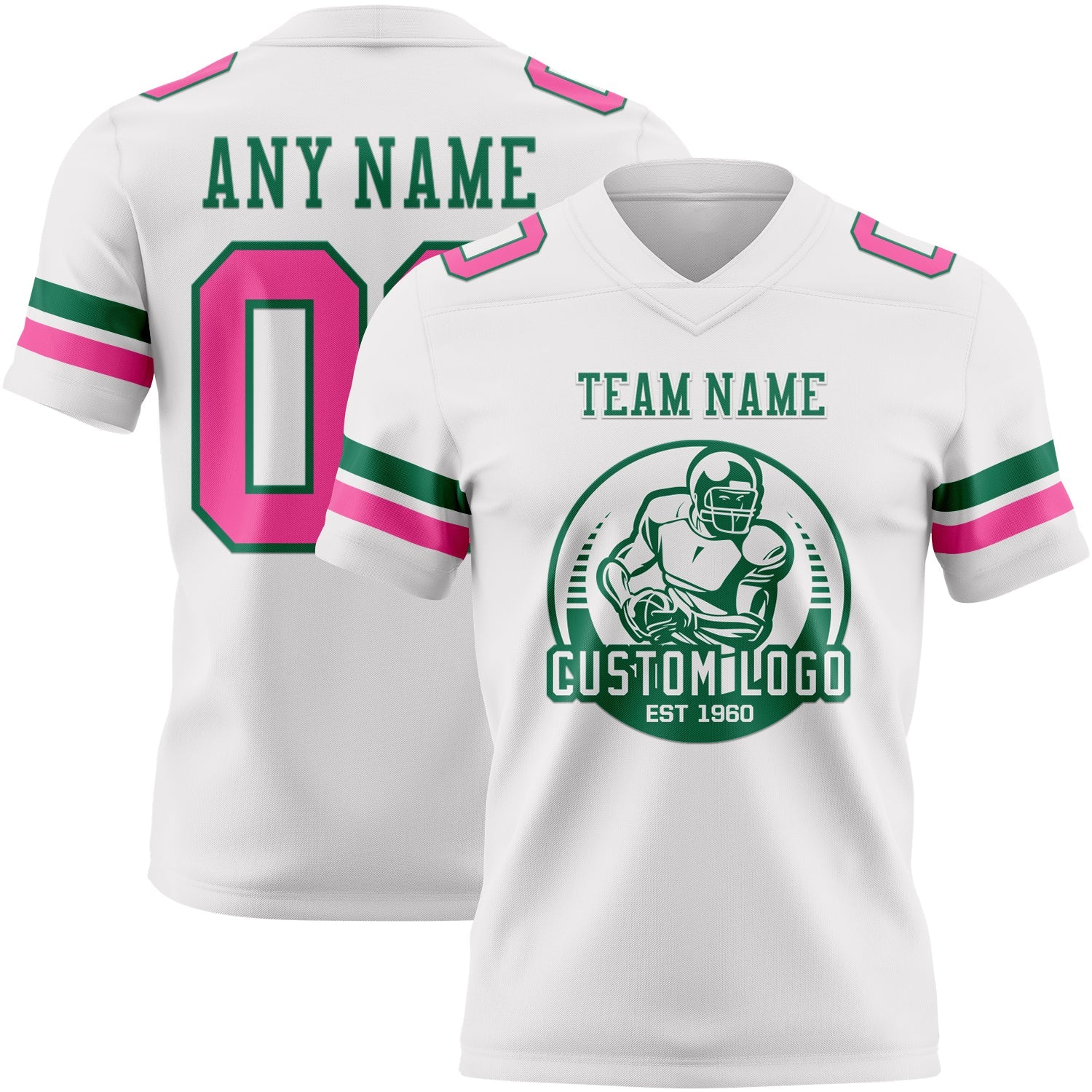 Custom White Pink-Kelly Green Authentic Football Jersey view 2