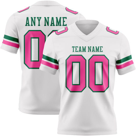 Custom White Pink-Kelly Green Authentic Football Jersey - Main View