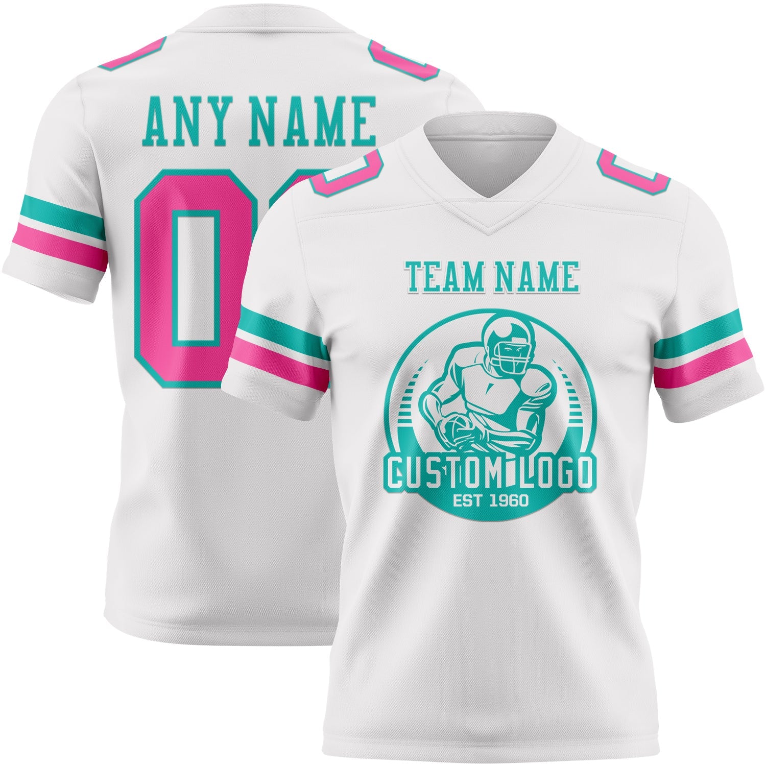 Custom White Pink-Aqua Authentic Football Jersey view 2