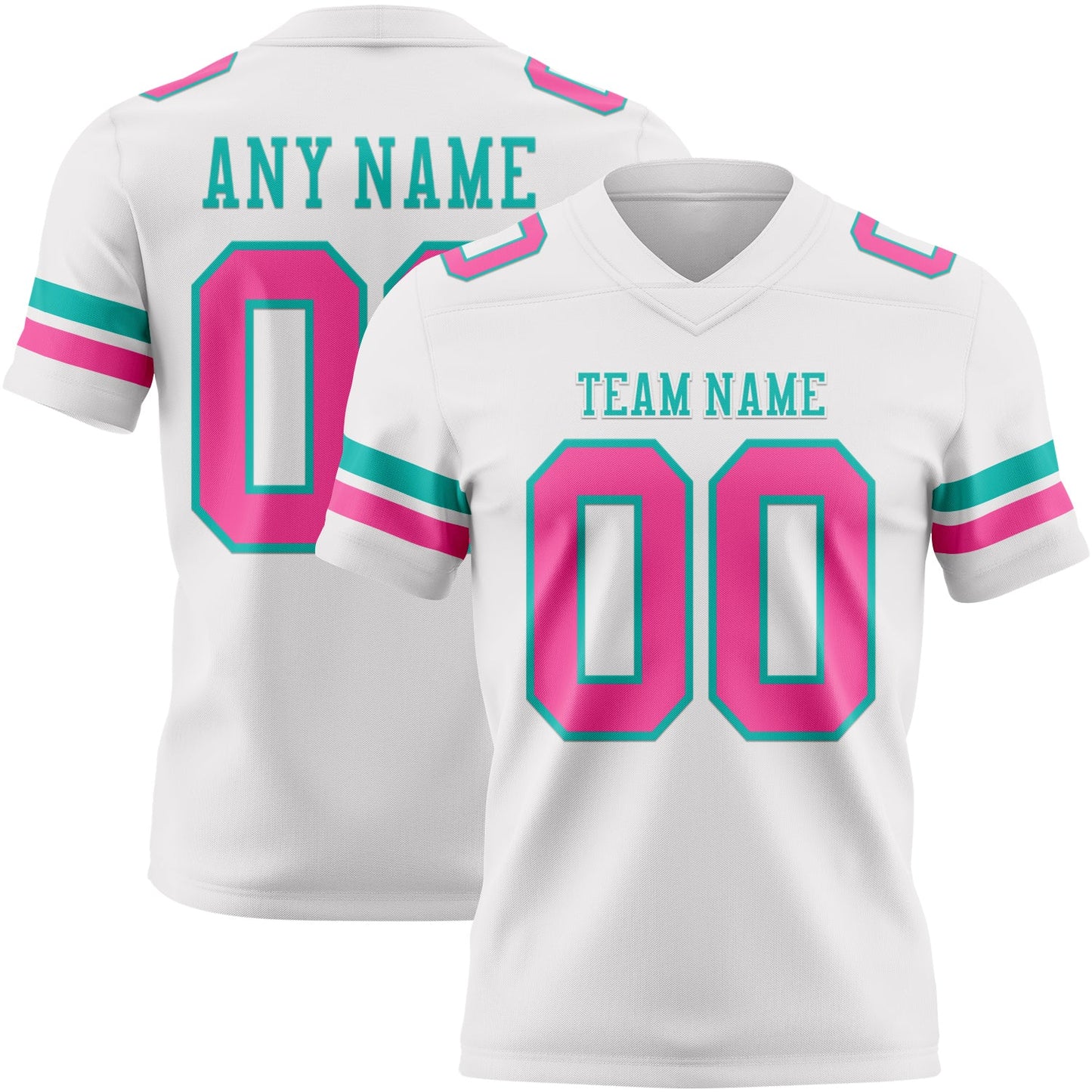 Custom White Pink-Aqua Authentic Football Jersey - Main View