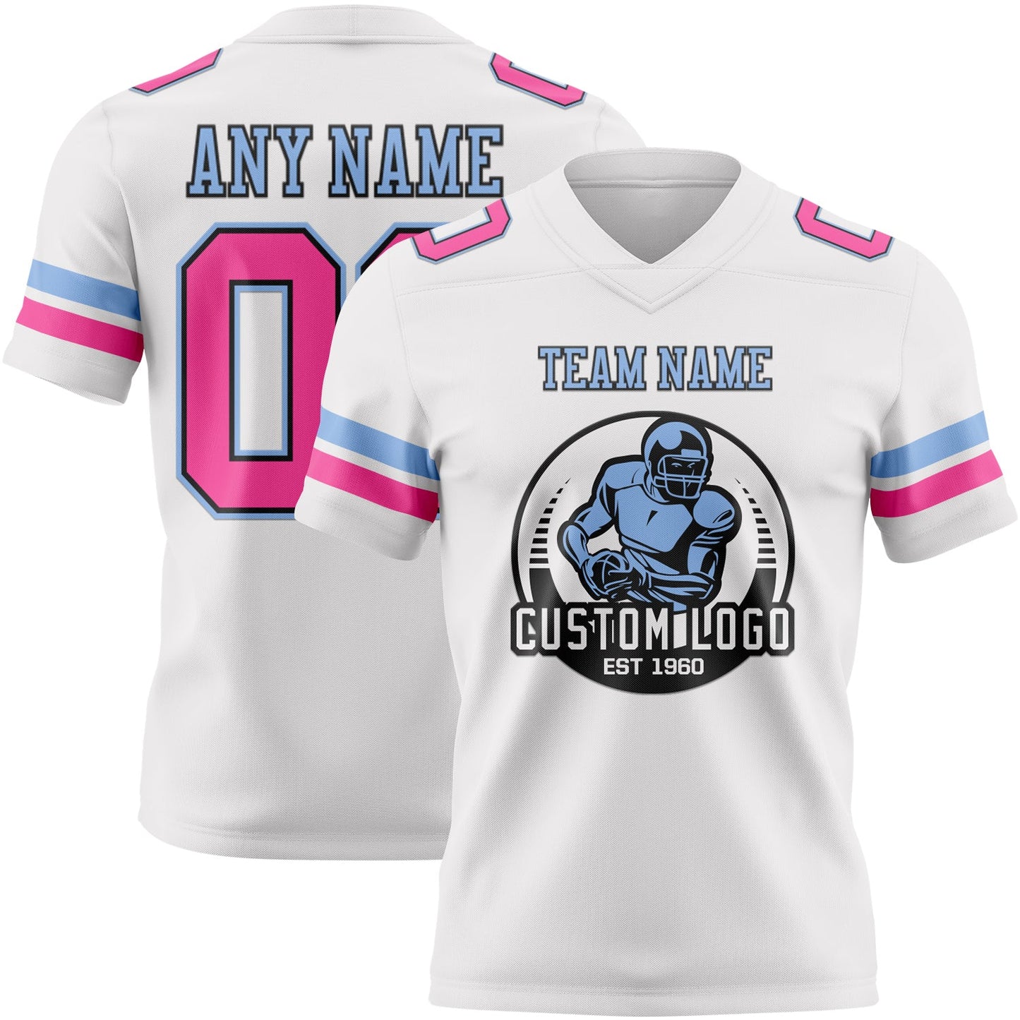 Custom White Pink Black-Light Blue Authentic Football Jersey view 2