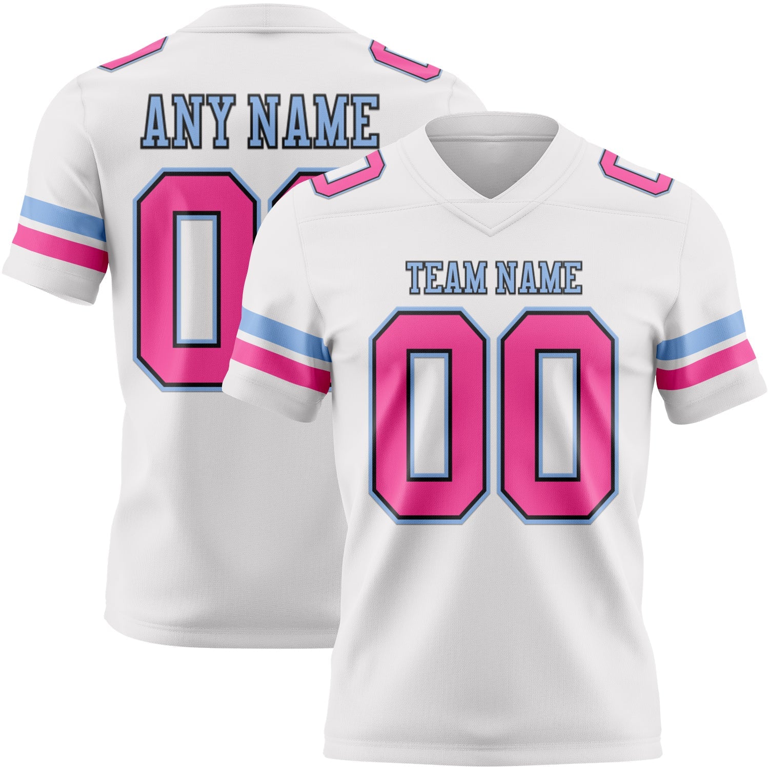 Custom White Pink Black-Light Blue Authentic Football Jersey - Main View