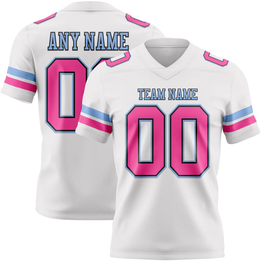 Custom White Pink Black-Light Blue Authentic Football Jersey - Main View