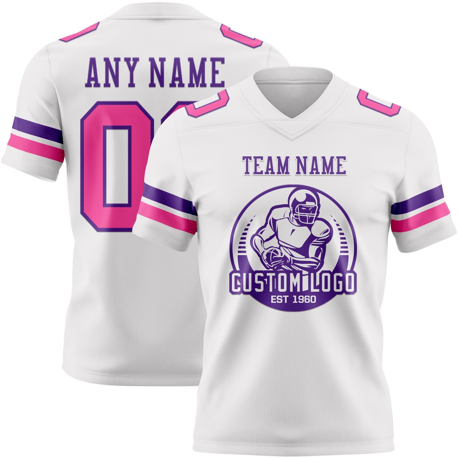 Custom White Pink-Purple Authentic Football Jersey view 2