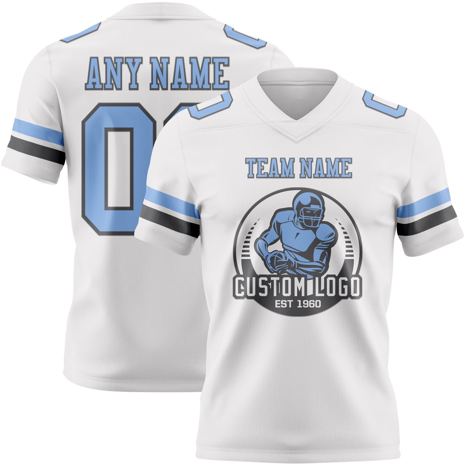 Custom White Light Blue-Steel Gray Authentic Football Jersey view 2