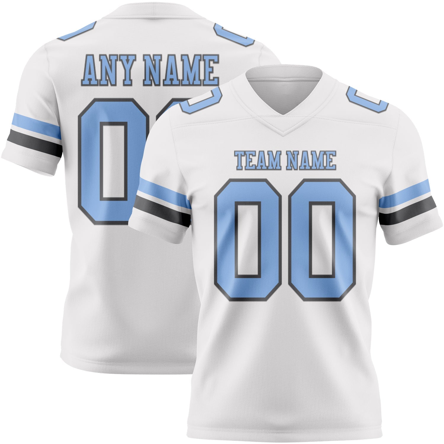 Custom White Light Blue-Steel Gray Authentic Football Jersey - Main View