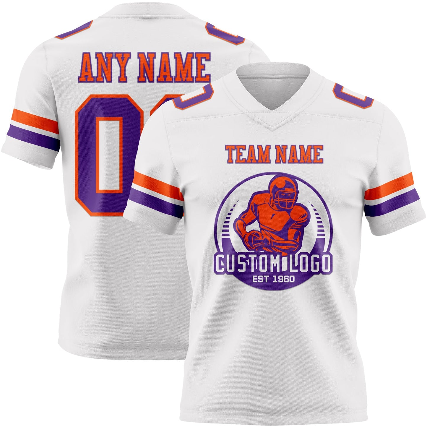 Custom White Purple-Orange Authentic Football Jersey view 2