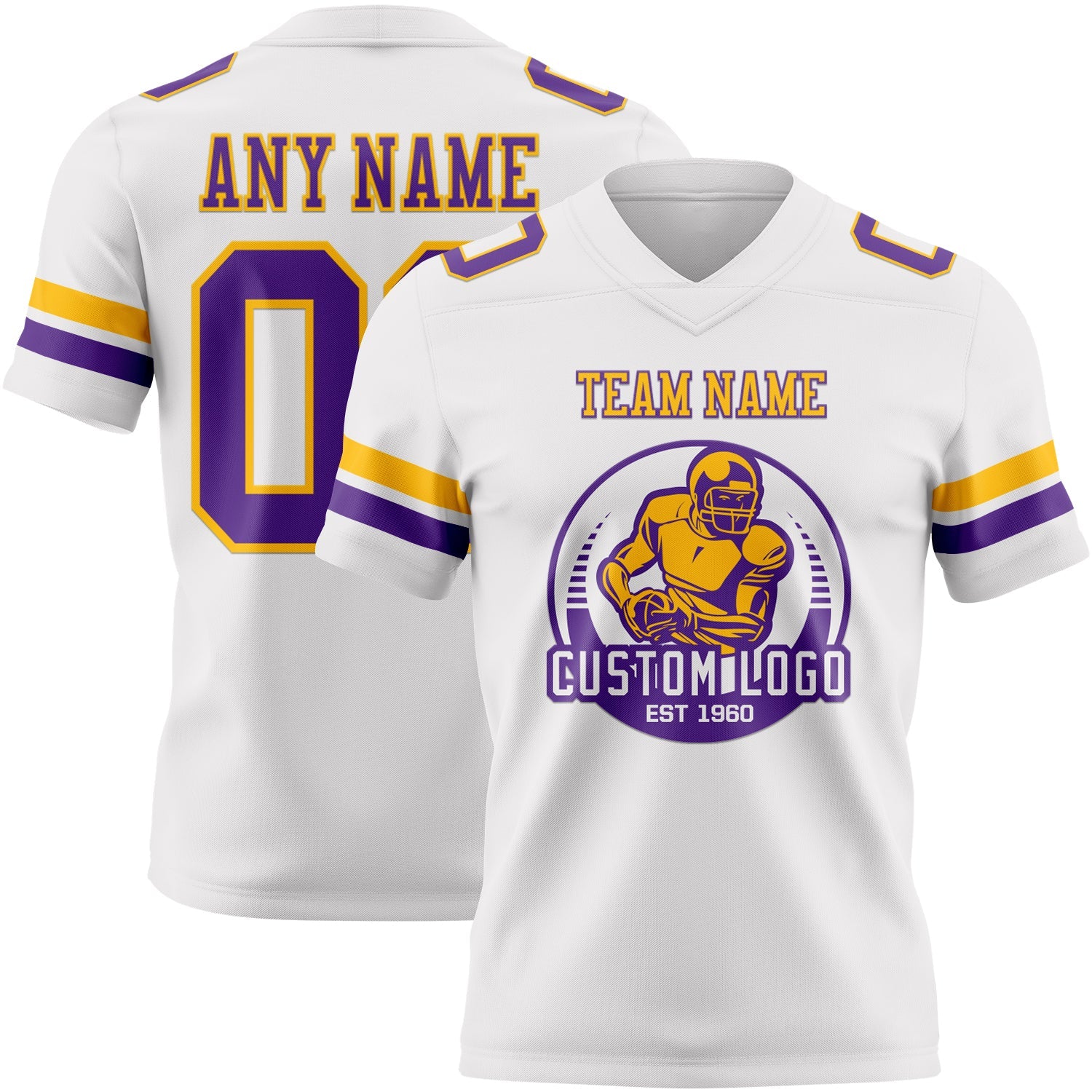 Custom White Purple-Gold Authentic Football Jersey view 2