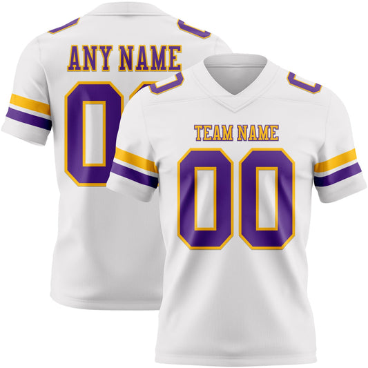 Custom White Purple-Gold Authentic Football Jersey - Main View