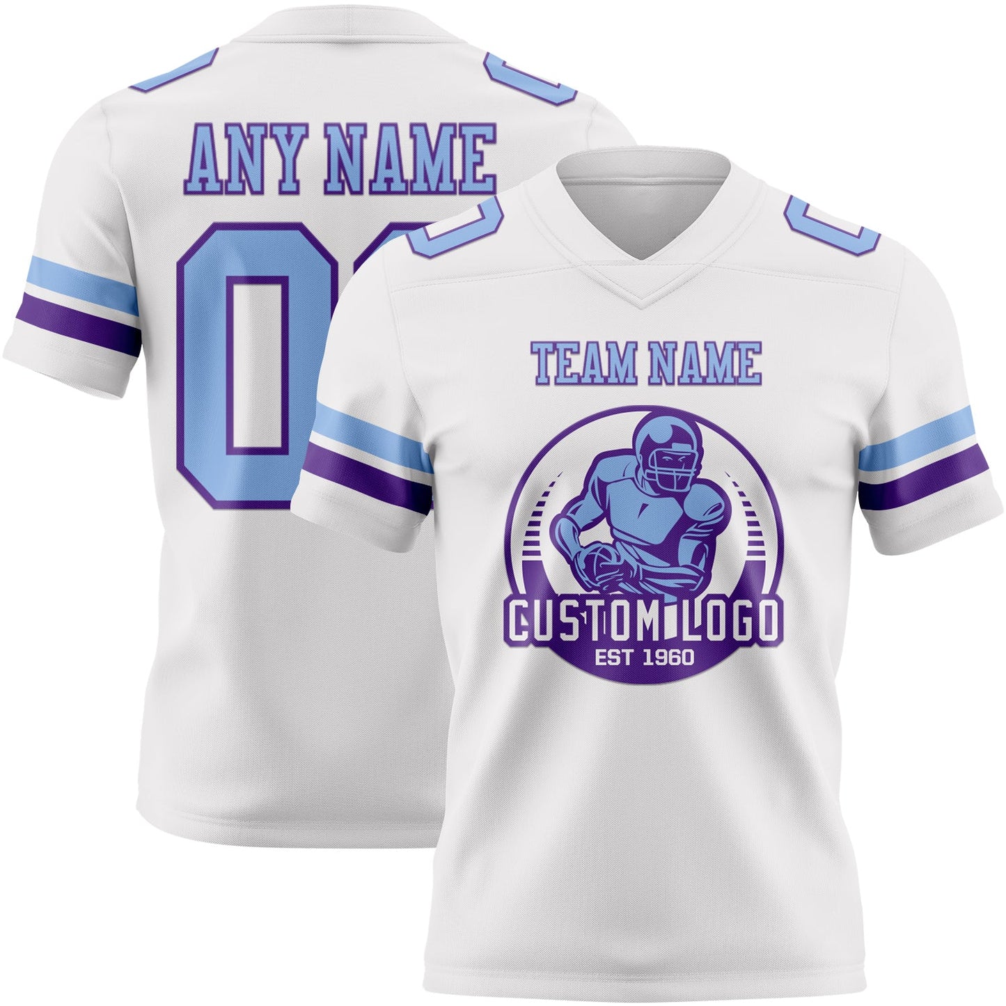 Custom White Light Blue-Purple Authentic Football Jersey view 2
