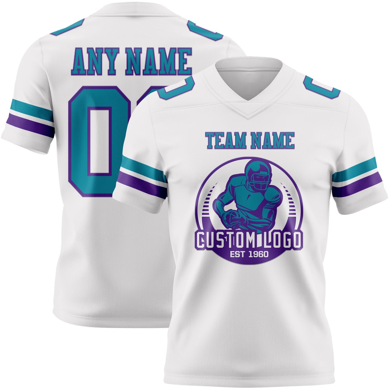 Custom White Teal-Purple Authentic Football Jersey view 2