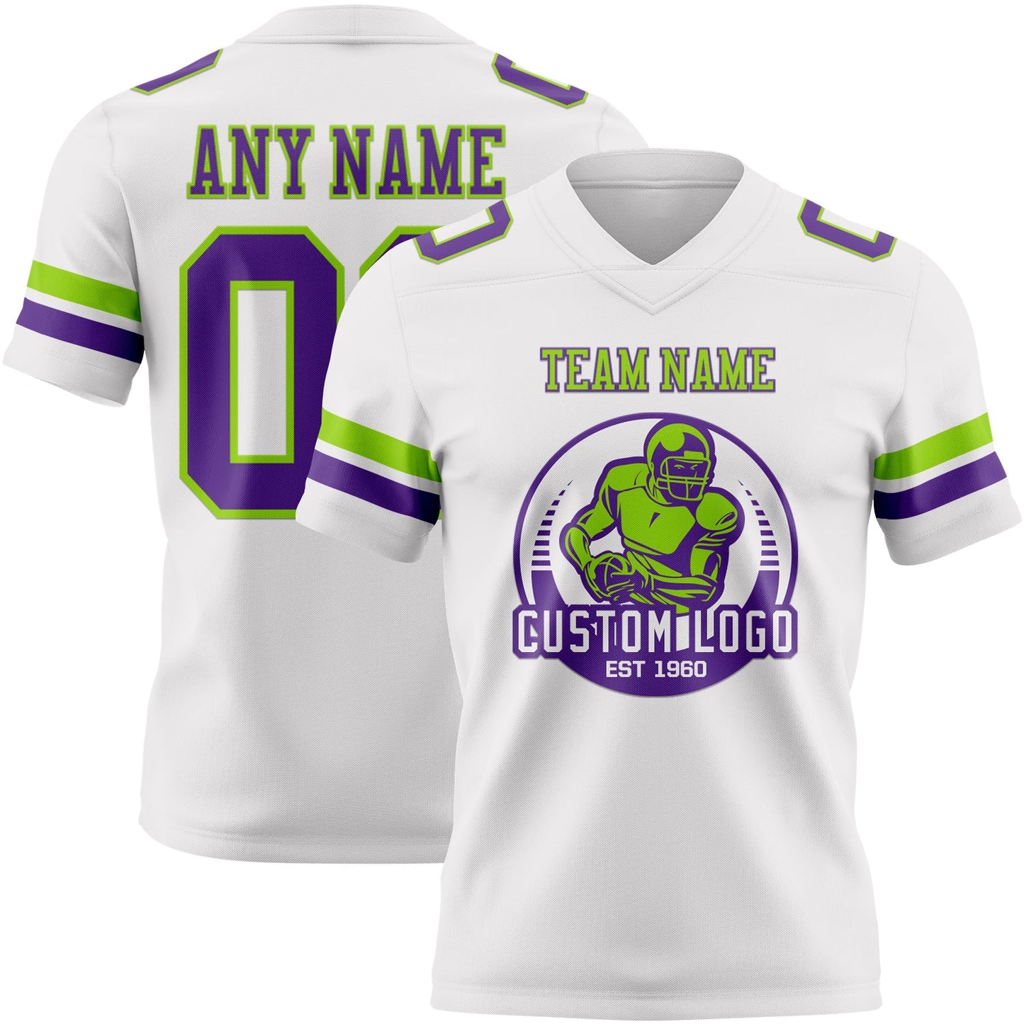 Custom White Purple-Neon Green Authentic Football Jersey view 2