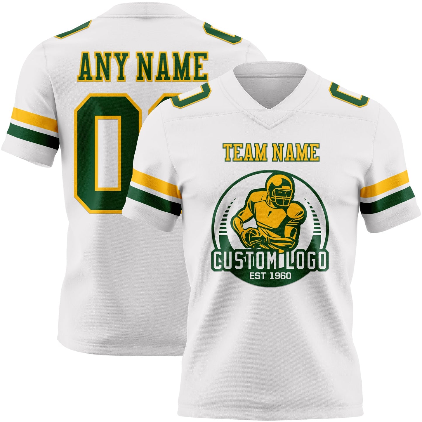Custom White Green-Gold Authentic Football Jersey view 2