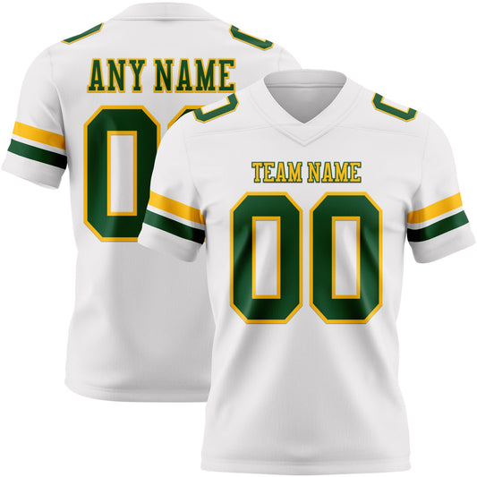 Custom White Green-Gold Authentic Football Jersey - Main View