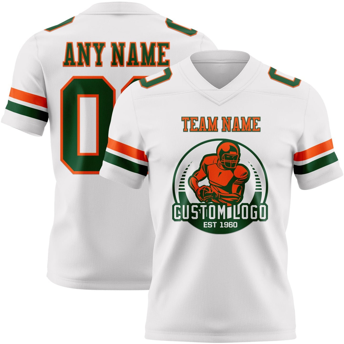 Custom White Green-Orange Authentic Football Jersey view 2