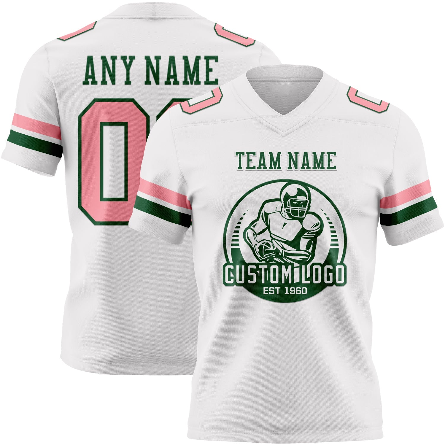 Custom White Medium Pink-Green Authentic Football Jersey view 2