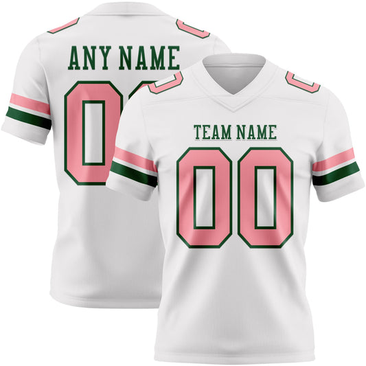 Custom White Medium Pink-Green Authentic Football Jersey - Main View