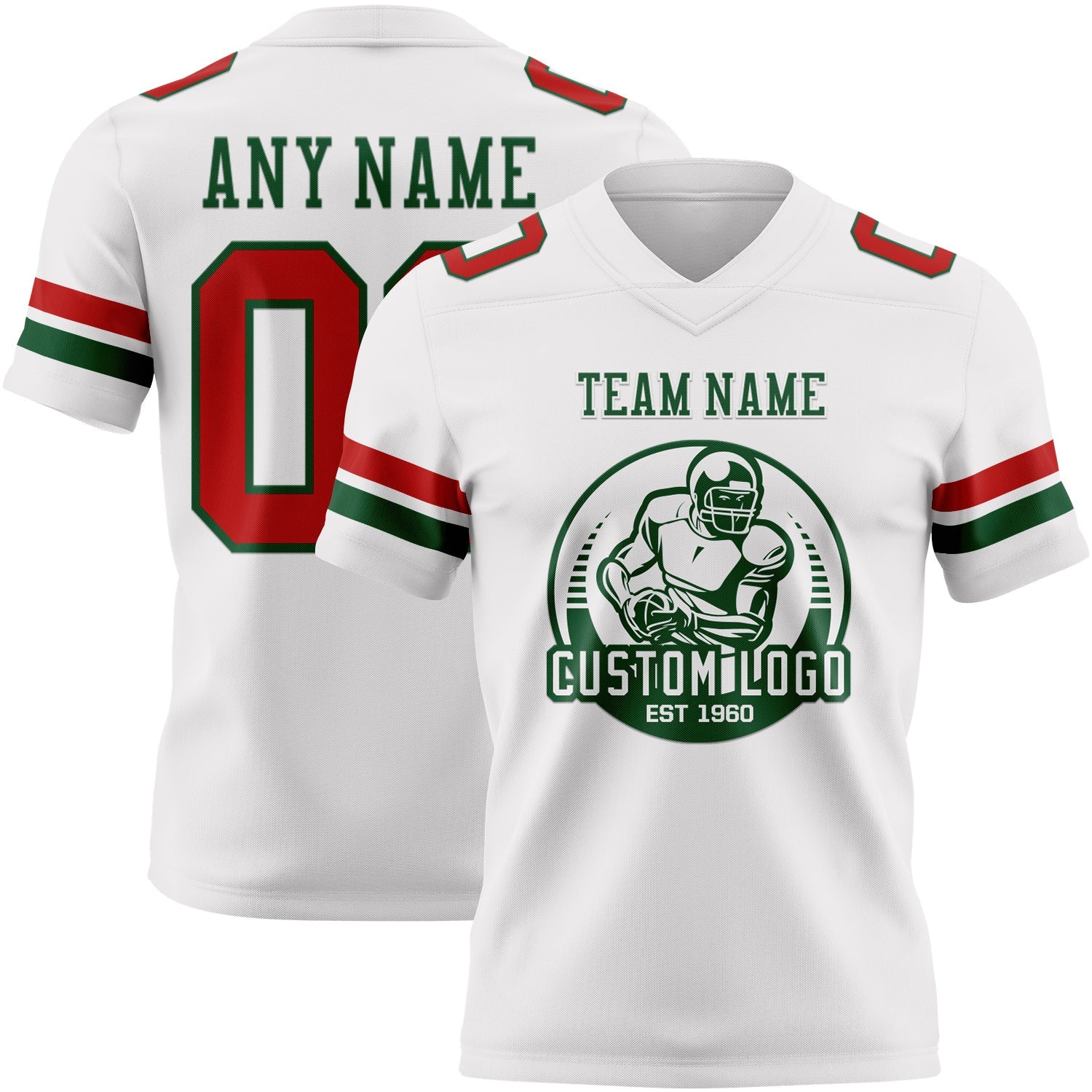 Custom White Red-Green Authentic Football Jersey view 2