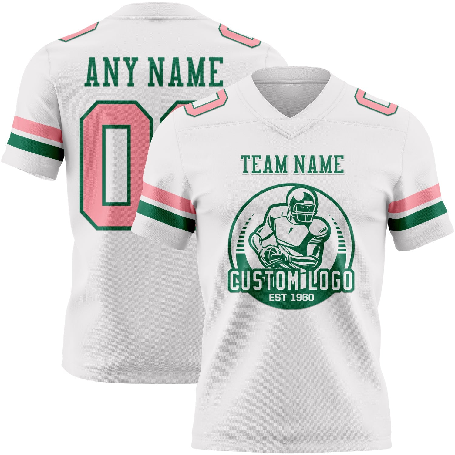 Custom White Medium Pink-Kelly Green Authentic Football Jersey view 2