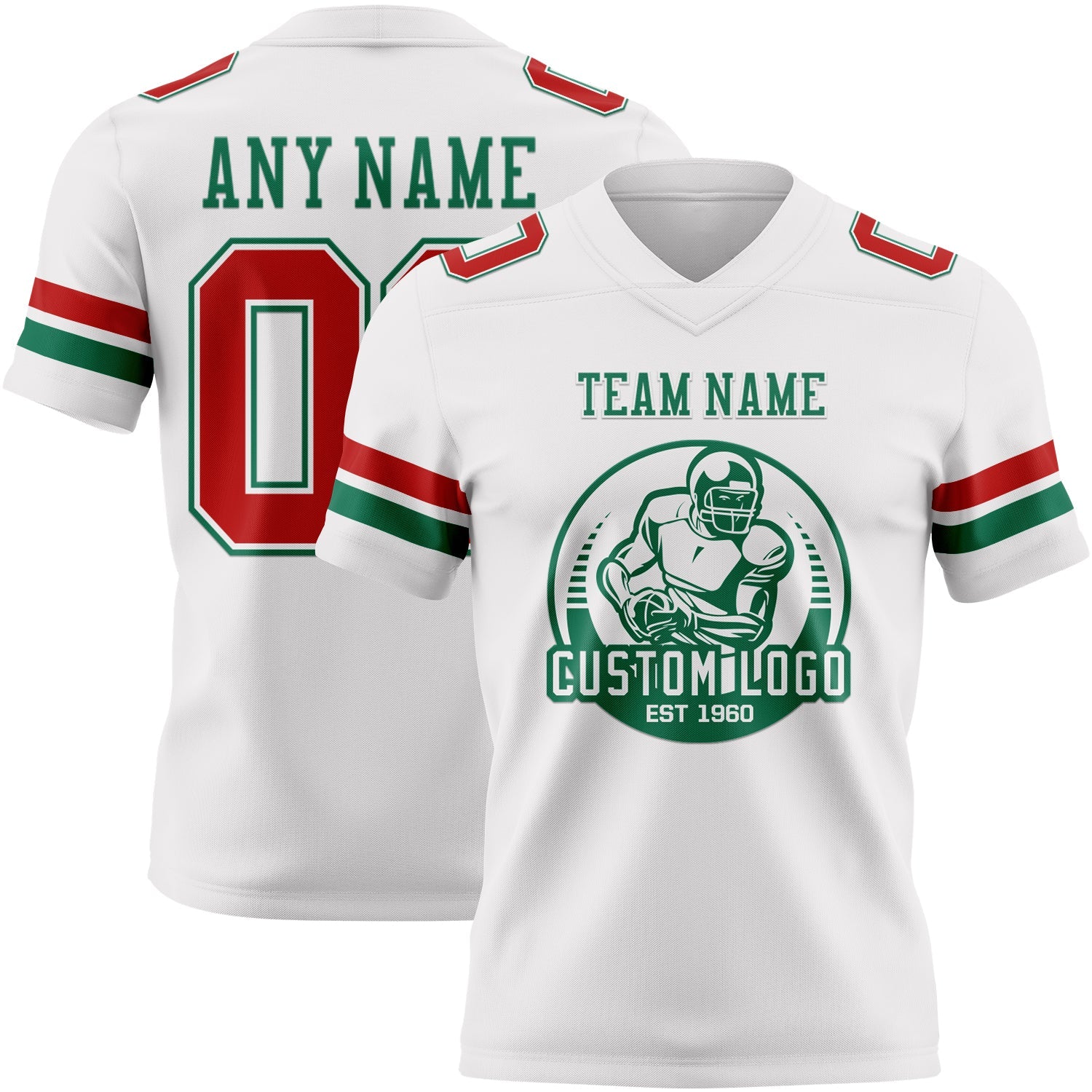Custom White Red-Kelly Green Authentic Football Jersey view 2