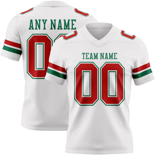 Custom White Red-Kelly Green Authentic Football Jersey - Main View