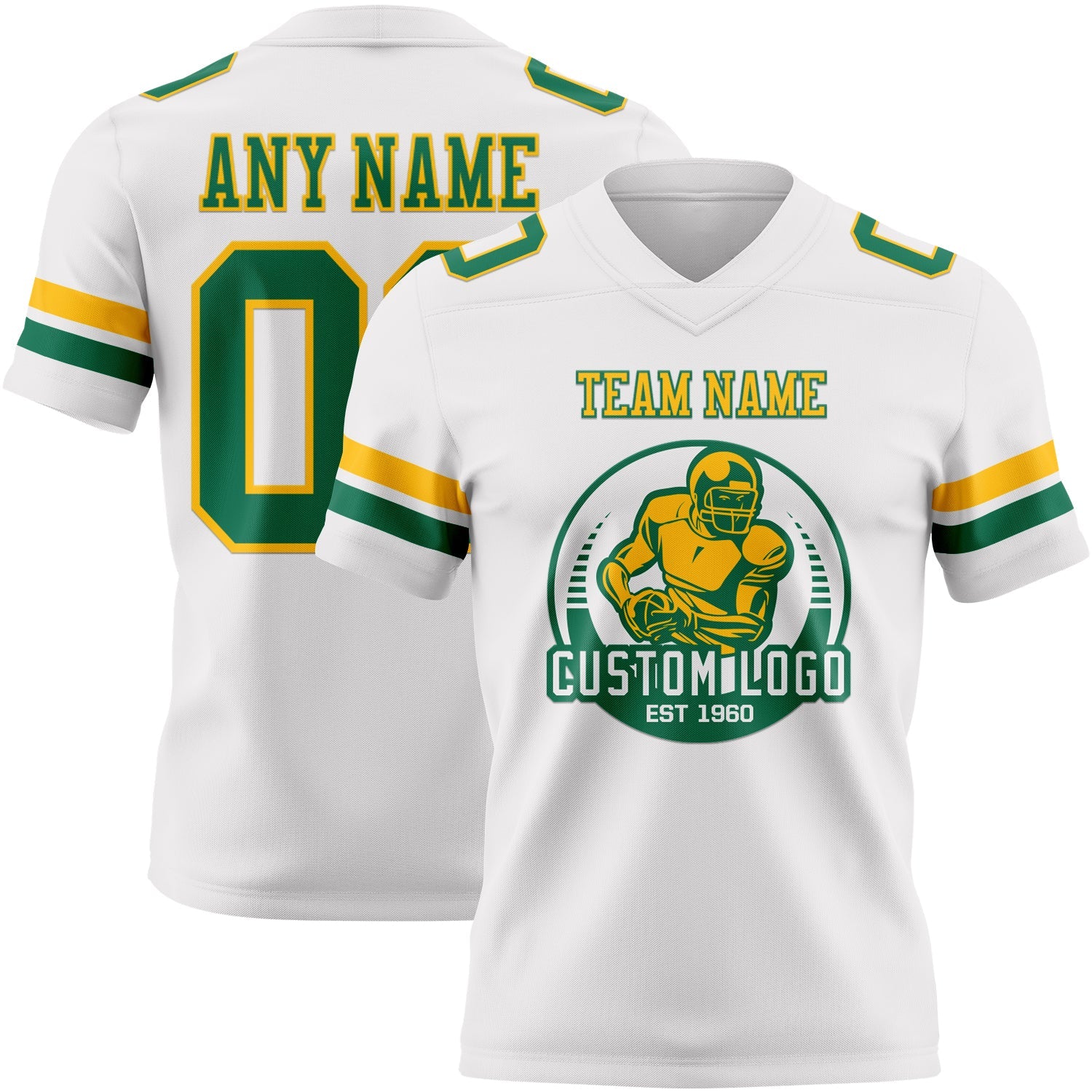 Custom White Kelly Green-Gold Authentic Football Jersey view 2